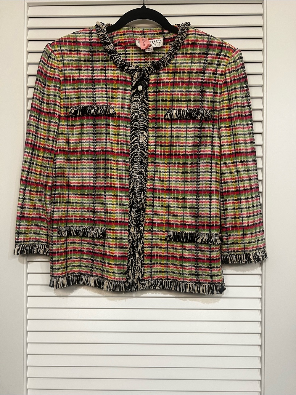 St. John Collection Multicolor Fringe Tweed Jacket - Pink, Yellow, Black